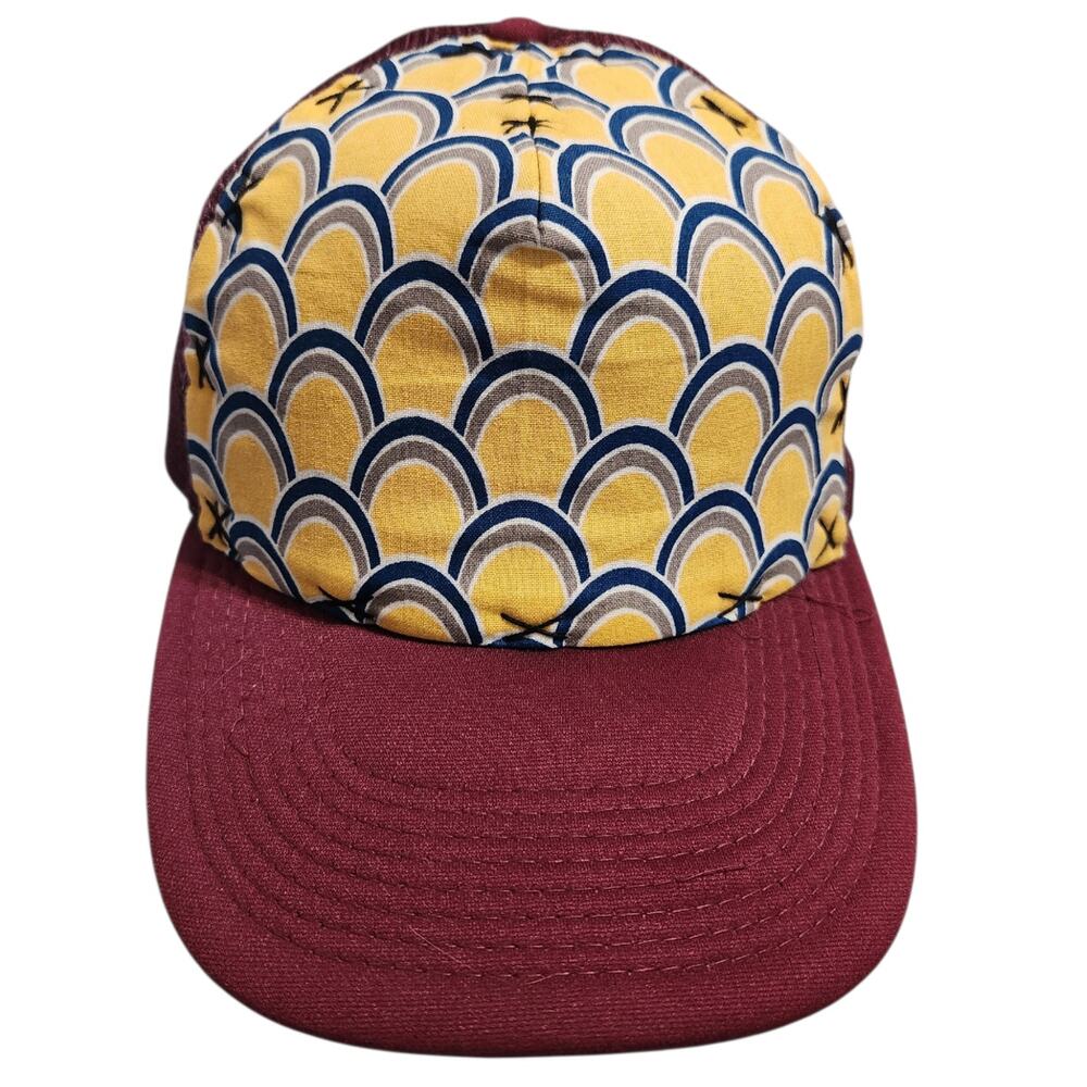 Blowfish Designs Trucker Hat Men's Adjustable Burgundy Yellow‎ Pattern